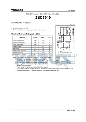 2SC5949 datasheet - Transistor Silicon NPN Triple Diffused Type