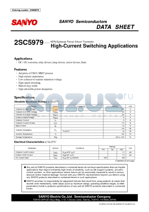 2SC5979 datasheet - NPN Epitaxial Planar Silicon Transistor High-Current Switching Applications
