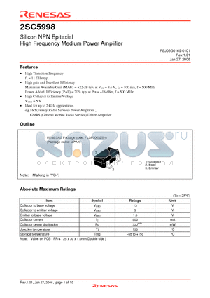 2SC5998 datasheet - Silicon NPN Epitaxial High Frequency Medium Power Amplifier