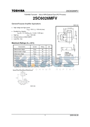 2SC6026MFV datasheet - TOSHIBA Transistor Silicon NPN Epitaxial Type (PCT Process)