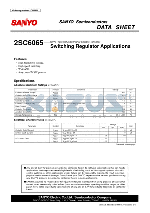 2SC6065 datasheet - NPN Triple Diffused Planar Silicon Transistor Switching Regulator Applications
