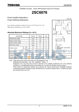 2SC6076 datasheet - Silicon NPN Epitaxial Type (PCT Process)
