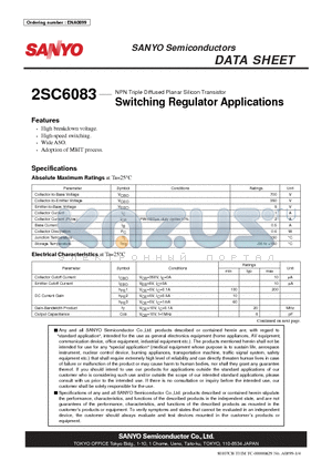 2SC6083 datasheet - NPN Triple Diffused Planar Silicon Transistor Switching Regulator Applications