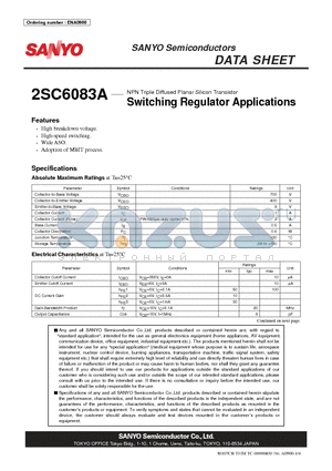 2SC6083A datasheet - NPN Triple Diffused Planar Silicon Transistor Switching Regulator Applications