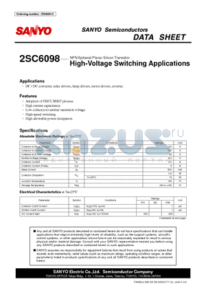 2SC6098 datasheet - High-Voltage Switching Applications