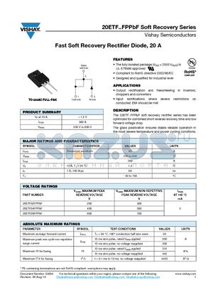 20ETF04FNPBF datasheet - Fast Soft Recovery Rectifier Diode, 20 A