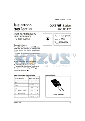 20ETF04FP datasheet - FAST SOFT RECOVERY RECTIFIER DIODE TO-220 FULLPAK