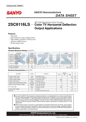 2SC6116LS datasheet - Color TV Horizontal Deflection Output Applications