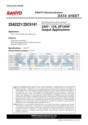 2SC6141 datasheet - 230V / 15A, AF100W Output Applications