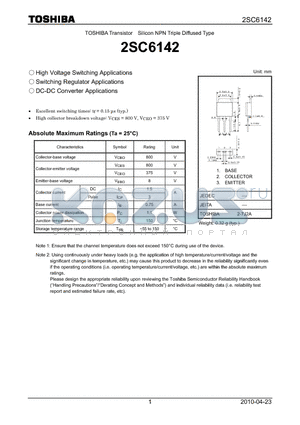 2SC6142 datasheet - High Voltage Switching Applications