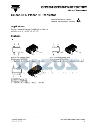 BFP280T datasheet - Silicon NPN Planar RF Transistor