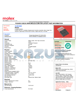 14-44-5303 datasheet - 2.54mm Pitch SL Insulation Displacement Connector Assembly, Male, Single Row