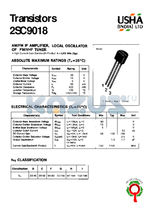2SC9018 datasheet - AM/FM IF AMPLIFIER, LOCAL OSCILLATOR OF FM/VHF TUNER
