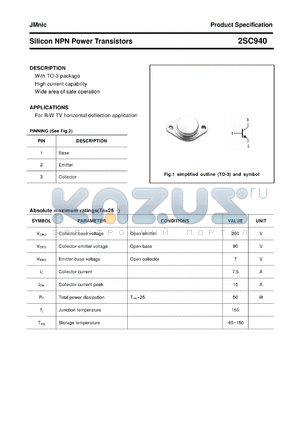 2SC940 datasheet - Silicon NPN Power Transistors