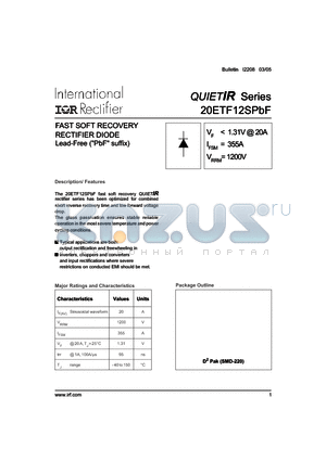 20ETF12STRLPBF datasheet - FAST SOFT RECOVERY RECTIFIER DIODE Lead-Free (PbF suffix)