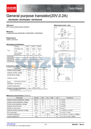2SCR522M datasheet - General purpose transistor(20V,0.2A)