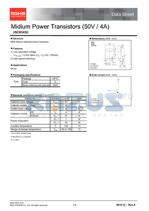 2SCR543D datasheet - Midium Power Transistors (50V / 4A)