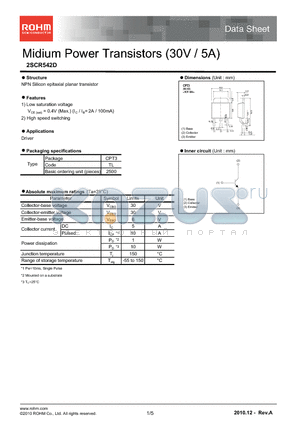 2SCR542D datasheet - Midium Power Transistors (30V / 5A)