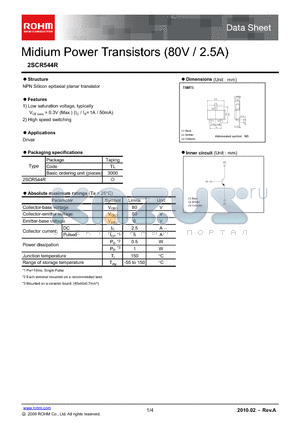 2SCR544R datasheet - Midium Power Transistors (80V / 2.5A)