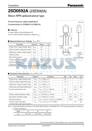2SD0592A datasheet - For Low-Frequency Output Amplification