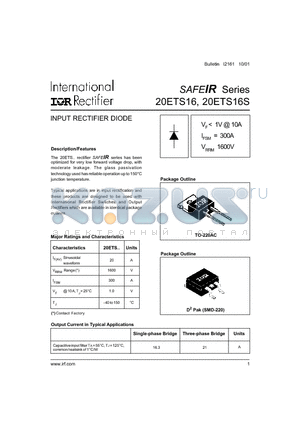 20ETS16STRR datasheet - INPUT RECTIFIER DIODE