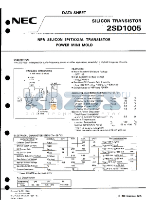 2SD1005 datasheet - NPN SILICON EPITAXIAL TRANSISTOR POWER MINI MOLD