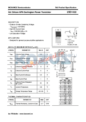 2SD1022 datasheet - isc Silicon NPN Darlington Power Transistor