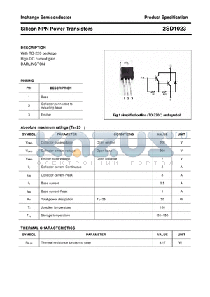 2SD1023 datasheet - Silicon NPN Power Transistors