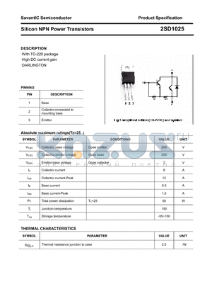 2SD1025 datasheet - Silicon NPN Power Transistors
