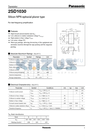 2SD1030 datasheet - Silicon NPN epitaxial planer type(For low-frequency amplification)