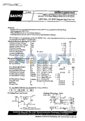 2SD1047 datasheet - 140V/12A, AF 60W Output Applications