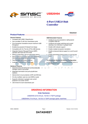 20H04 datasheet - 4-PORT USB2.0 HUB CONTROLLER