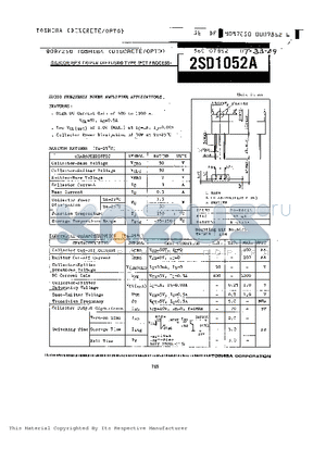 2SD1052A datasheet - SILICON NPN TRIPLE DIFFUSED TYPE (PCT PROCESS)