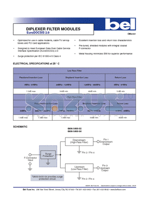 0806-5400-02 datasheet - DIPLEXER FILTER MODULES