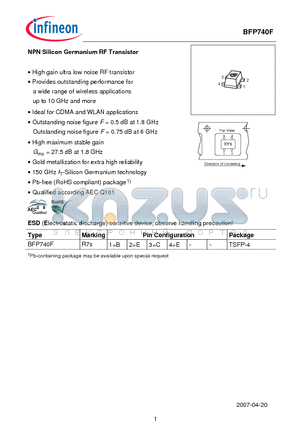 BFP740F_07 datasheet - NPN Silicon Germanium RF Transistor