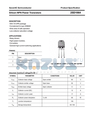 2SD1064 datasheet - Silicon NPN Power Transistors