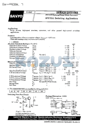2SD1065 datasheet - 50V/15A Switching Applications