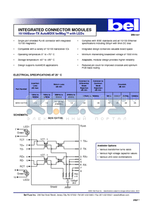 0810-1G1T-06 datasheet - INTEGRATED CONNECTOR MODULES 10/100Base-TX AutoMDIX belMag with LEDs