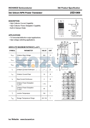 2SD1069 datasheet - isc Silicon NPN Power Transistor