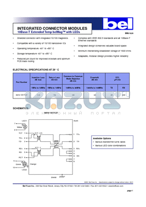 0810-1X1T-27 datasheet - INTEGRATED CONNECTOR MODULES 10Base-T Extended Temp belMag with LEDs