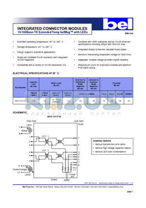 0810-1X1T-36 datasheet - INTEGRATED CONNECTOR MODULES 10/100Base-TX Extended Temp belMag with LEDs