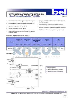 0810-1XX1-27 datasheet - INTEGRATED CONNECTOR MODULES 10Base-T Extended Temp belMag with LEDs