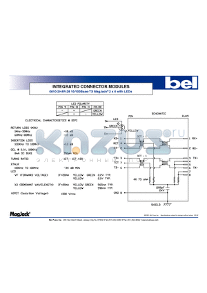 0810-2H4R-28 datasheet - INTEGRATED CONNECTOR MODULES 10/100Base-TX MagJack 2 x 4 with LEDs