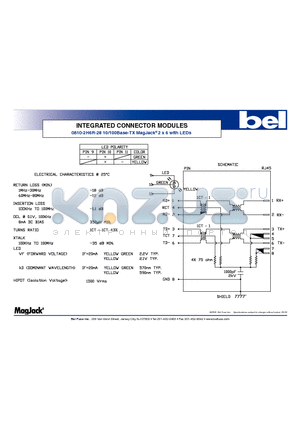 0810-2H6R-28 datasheet - INTEGRATED CONNECTOR MODULES 10/100Base-TX MagJack 2 x 6 with LEDs