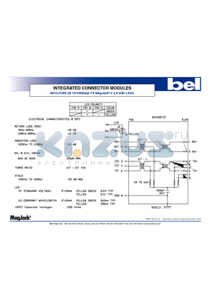 0810-2H8R-28 datasheet - INTEGRATED CONNECTOR MODULES 10/100Base-TX MagJack 2 x 8 with LEDs
