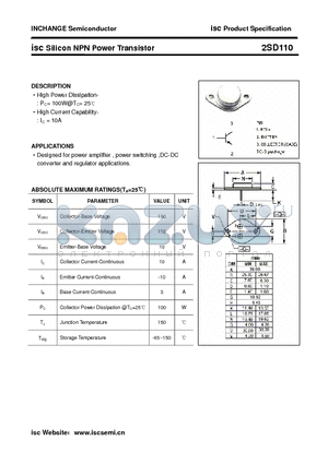 2SD110 datasheet - isc Silicon NPN Power Transistor