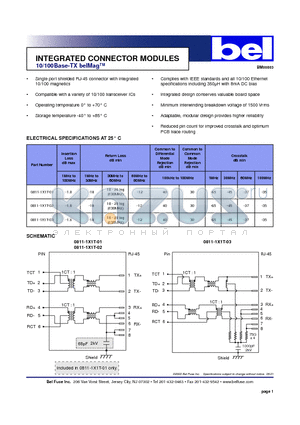 0811-1X1T-03 datasheet - INTEGRATED CONNECTOR MODULES 10/100Base-TX belMag
