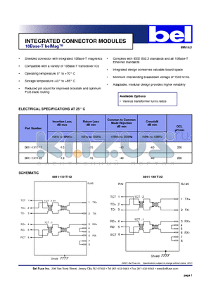 0811-1X1T-12 datasheet - INTEGRATED CONNECTOR MODULES 10Base-T belMag