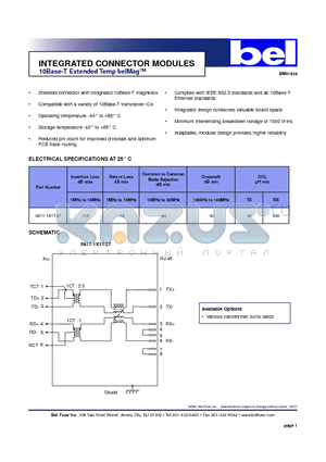 0811-1X1T-27 datasheet - INTEGRATED CONNECTOR MODULES 10Base-T Extended Temp belMag