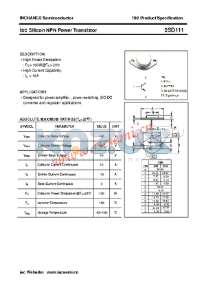 2SD111 datasheet - isc Silicon NPN Power Transistor